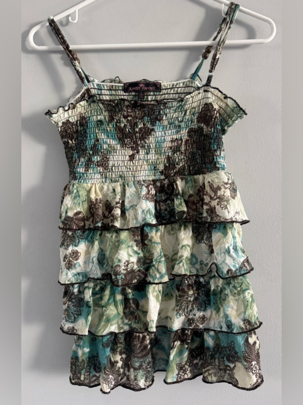 Almost Famous Girls Large Boho Ruffle Tank Top Tiered Adjustable Straps
